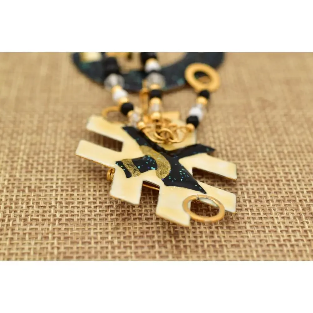 Lunch at The Ritz Vintage Tic Tac Toe Brooch XO Dangle Rare Signed 1980s BinBK